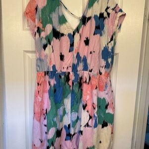 Colorful Abstract Print V-Neck Dress